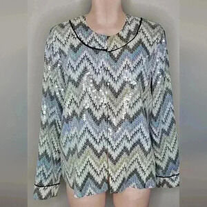 Chico's Exquisite Sequin Hook Eye Closure Jacket Womens Size 2 Medium